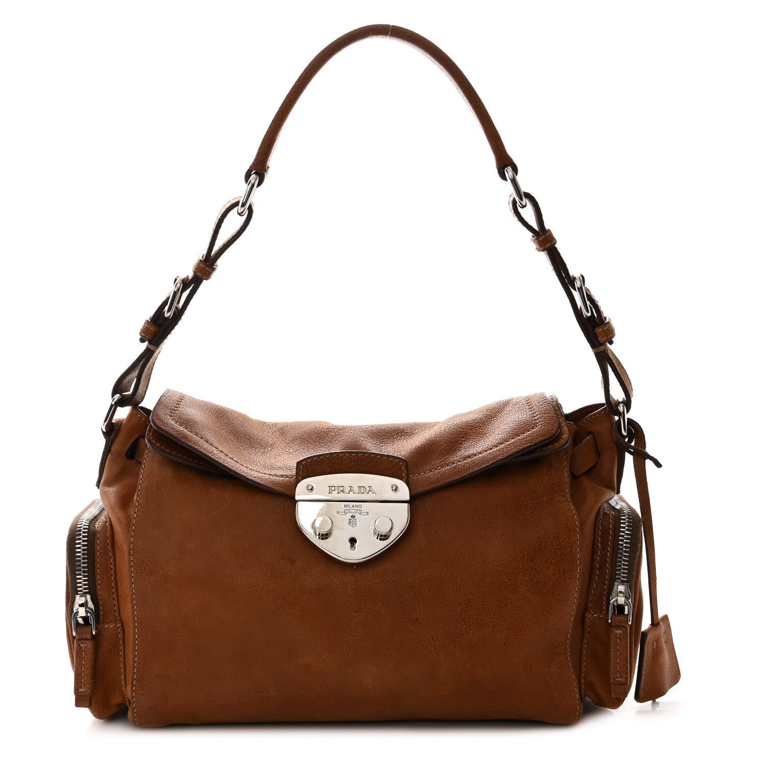 Prada Vitello Antic Easy A Foldover Pushlock Flap Shoulder Bag Sughero 1 of 11