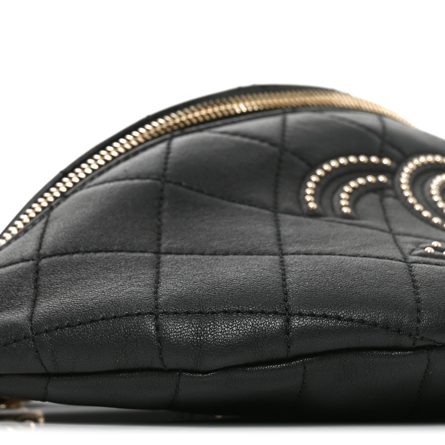 Lambskin Quilted Studded Waist Bag Fanny Pack Black