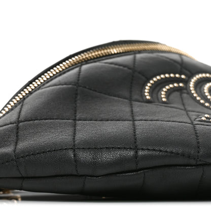 Chanel Lambskin Quilted Studded Waist Bag Fanny Pack Black 8 of 9