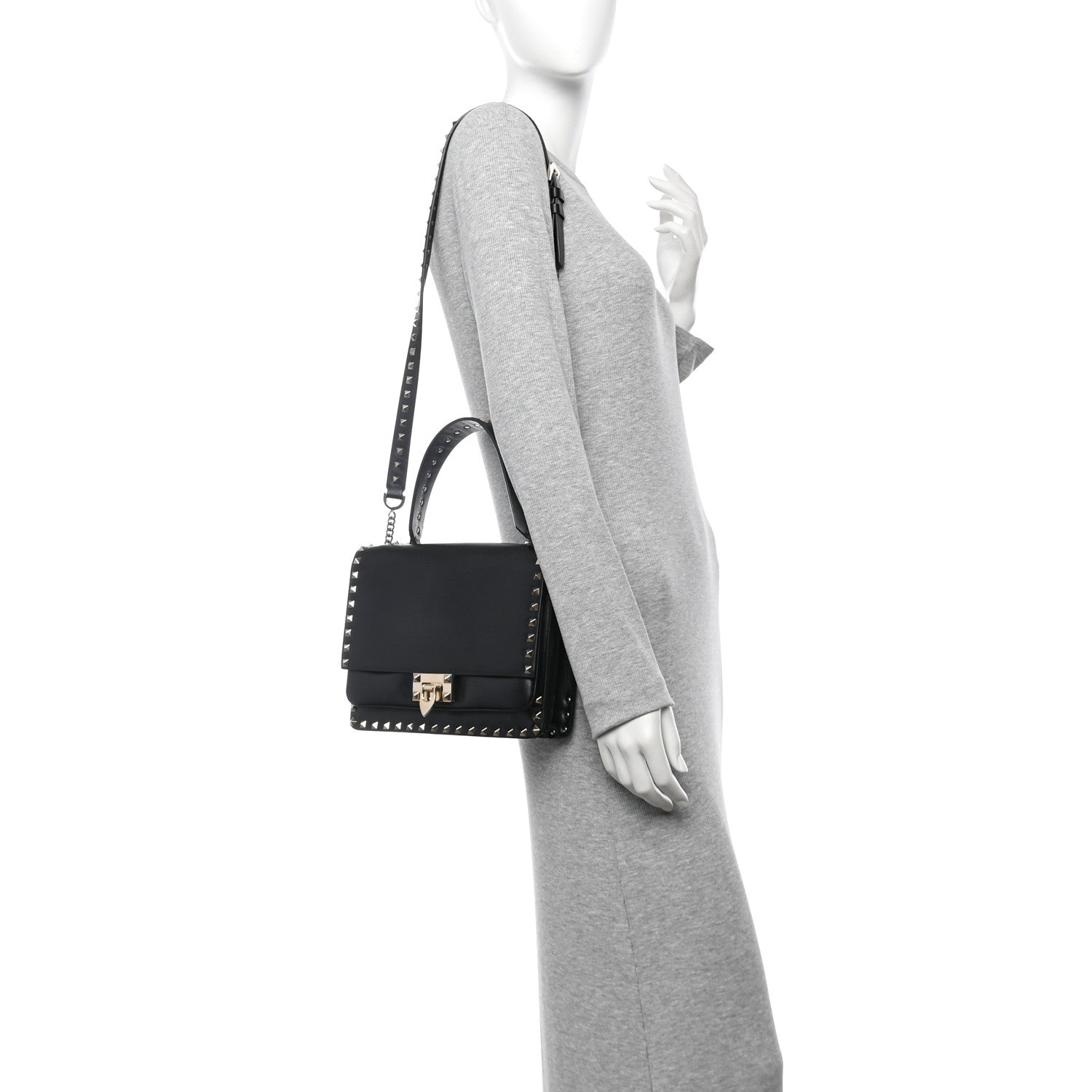 Valentino Garavani Vitello Rockstud Top Handle Shoulder Bag Black 2 of 10