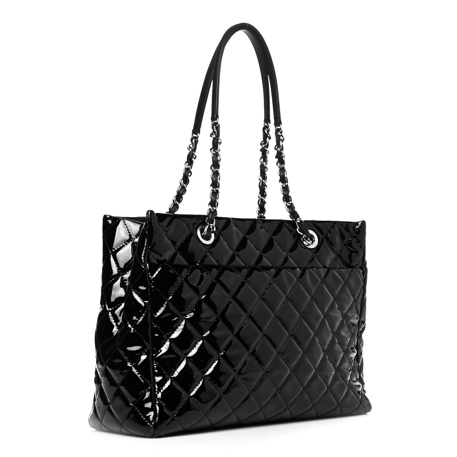 Chanel Patent Quilted Large Front Pocket Tote Black 2 of 9