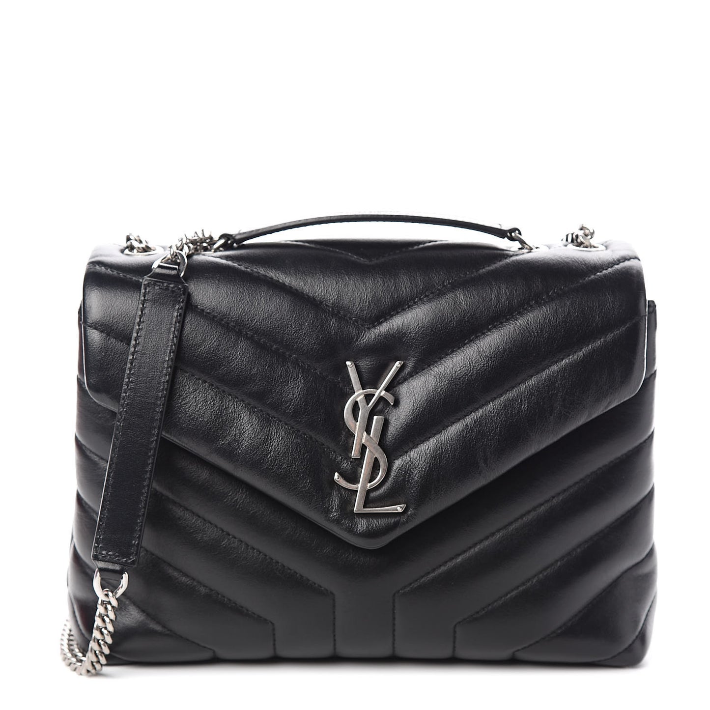 Calfskin Y Quilted Monogram Small Loulou Chain Satchel Black