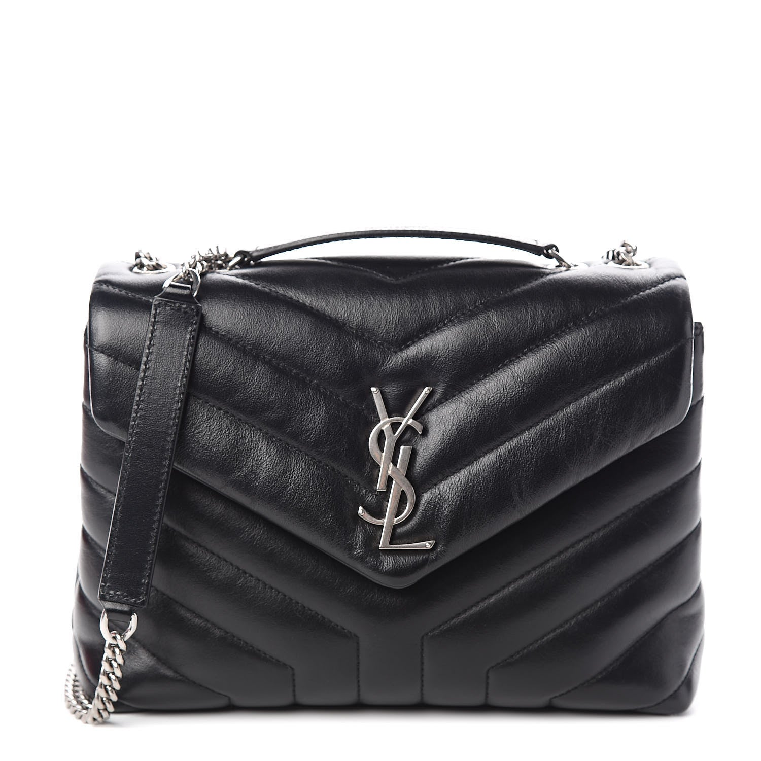 Saint Laurent Calfskin Y Quilted Monogram Small Loulou Chain Satchel Black 1 of 10
