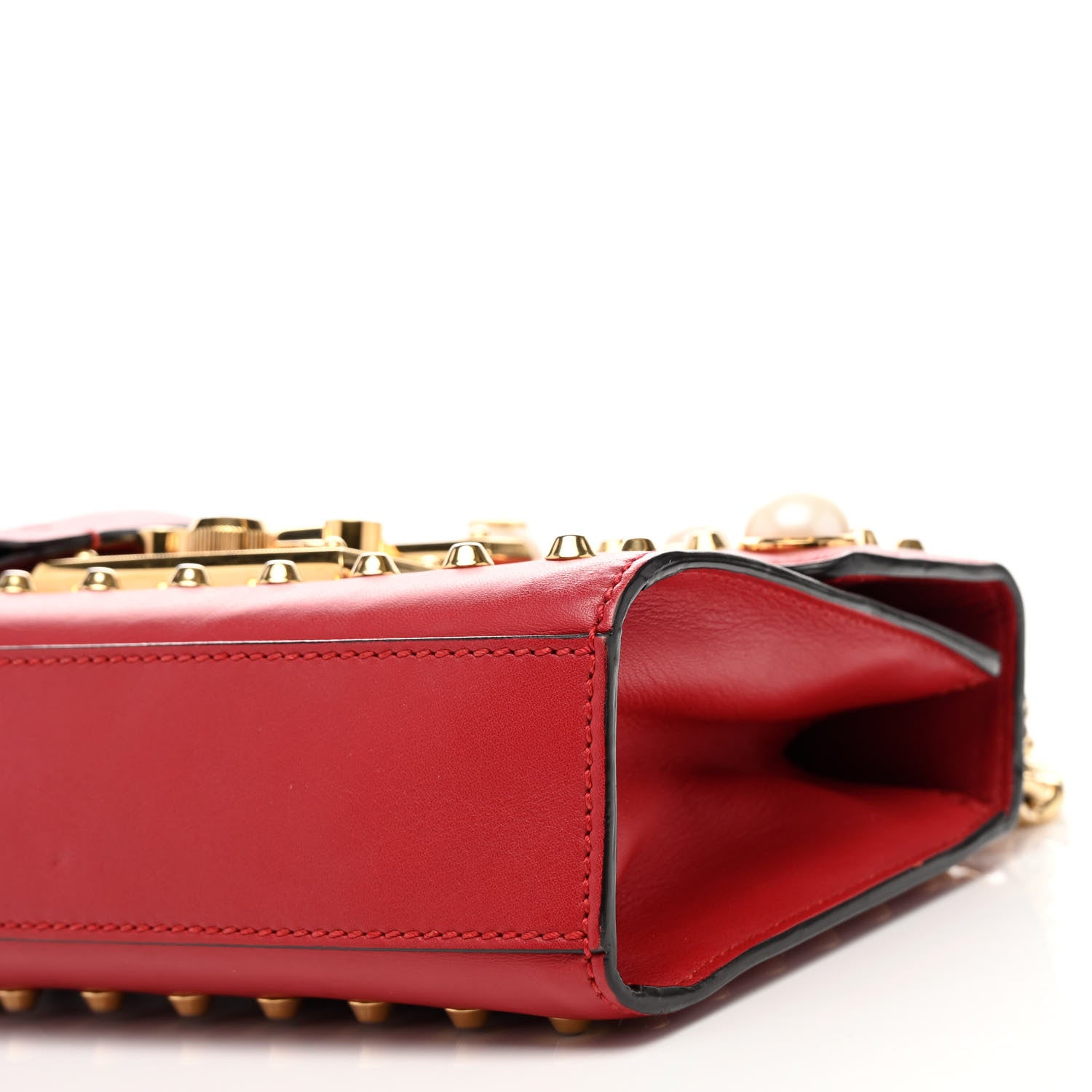 Gucci Calfskin Studded Small Padlock Shoulder Bag Hibiscus Red 10 of 10