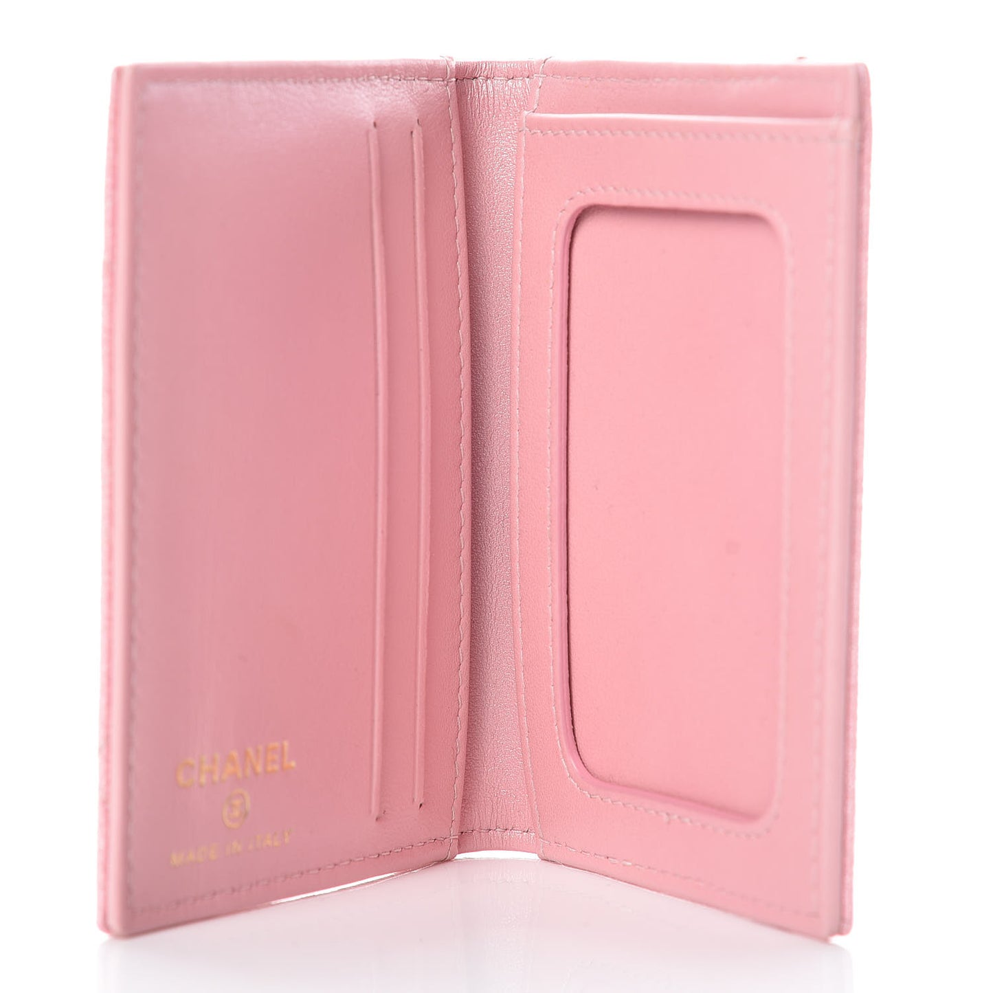 Iridescent Caviar Quilted Card Holder Wallet Rose Pink