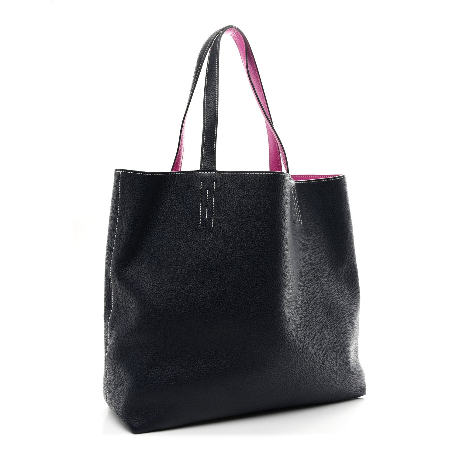 Hermes Taurillon Clemence Double Sens 36 Reversible Tote Bleu Nuit Magnolia 7 of 35