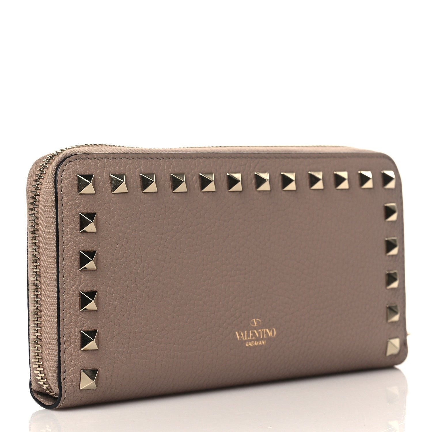 Valentino Garavani Pebbled Calfskin Rockstud Zip Around Wallet Poudre 3 of 7