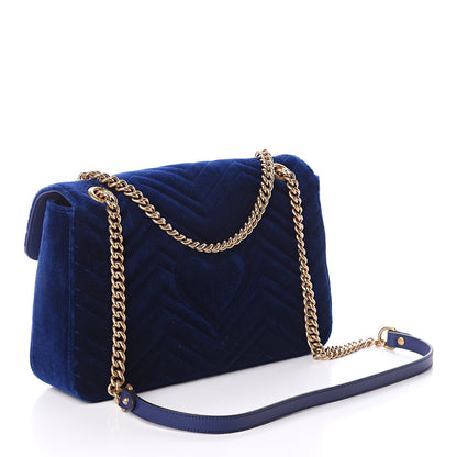 Gucci Velvet Matelasse Medium GG Marmont Shoulder Bag Cobalt Blue 2 of 8