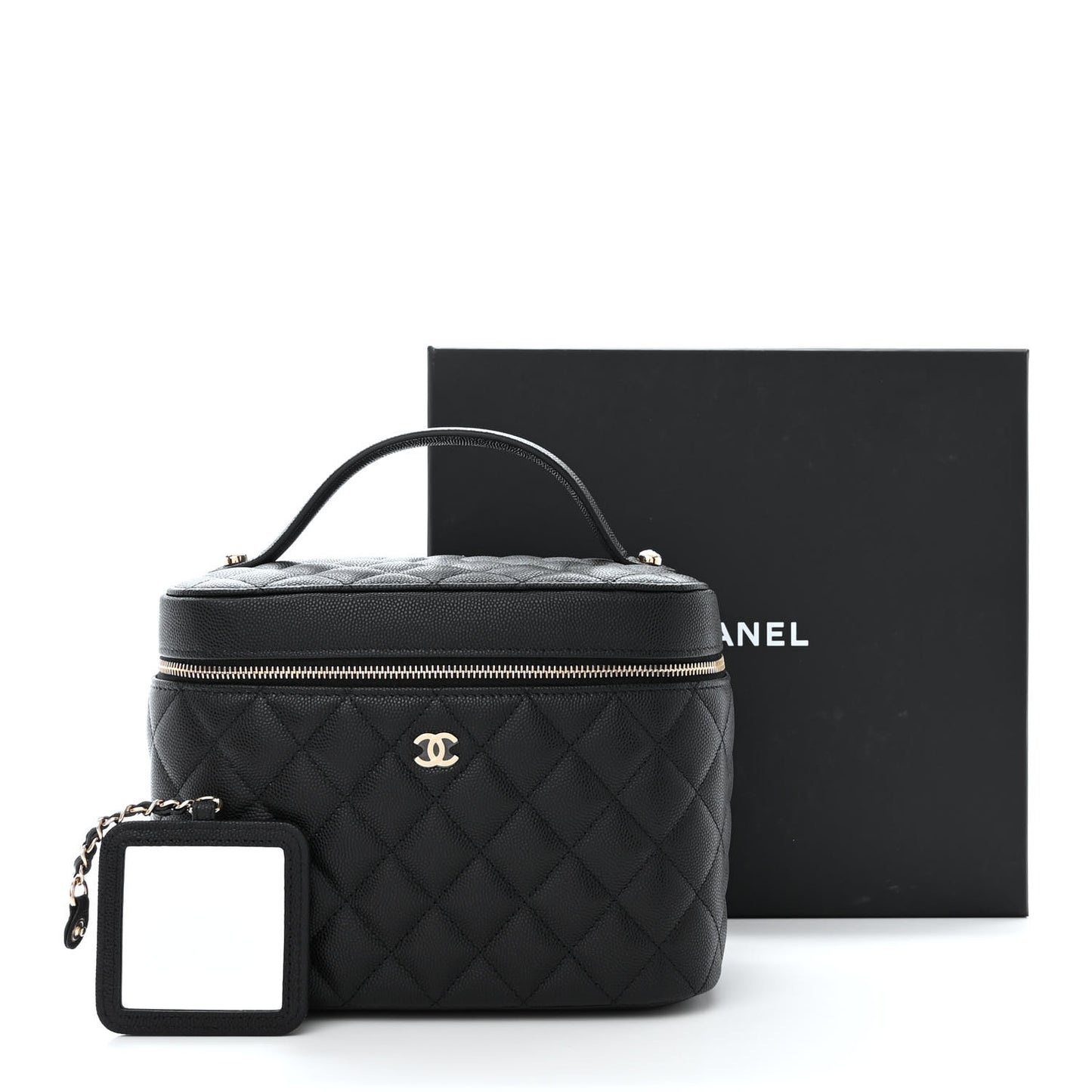 Caviar Quilted Large Vanity Pouch Black