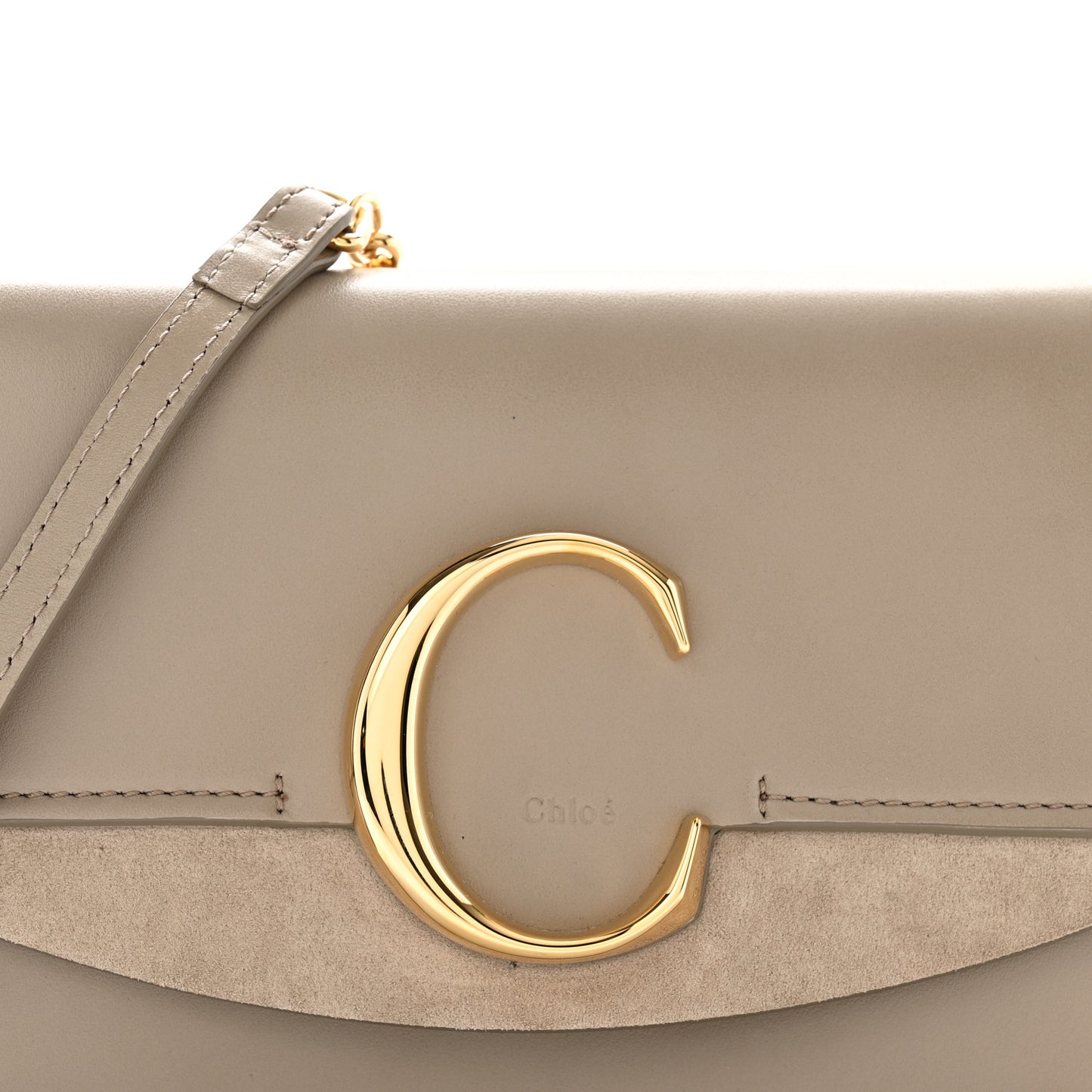 Calfskin Suede C Clutch With Chain Motty Grey