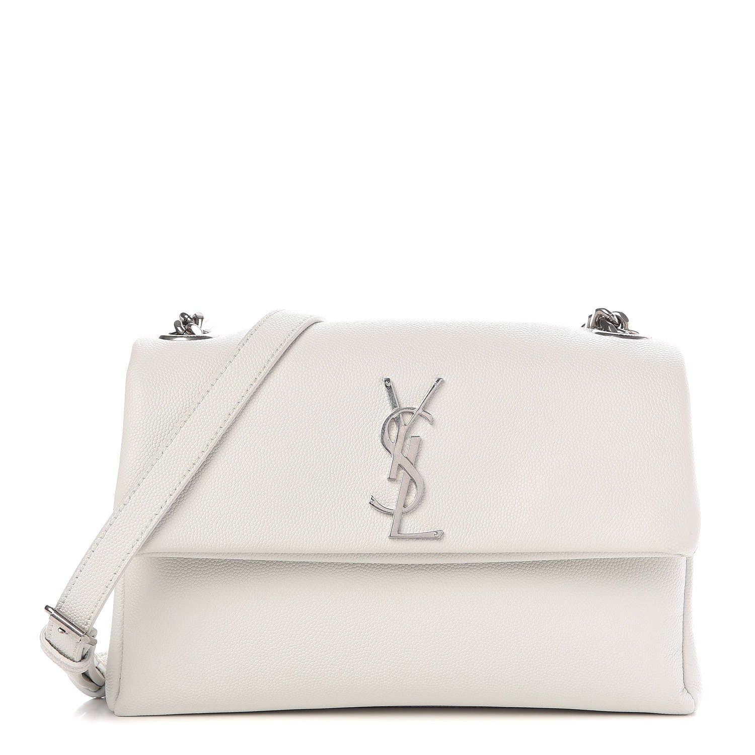 Saint Laurent Grain De Poudre Small West Hollywood Monogram Fold-Over Bag Pearl White 1 of 8