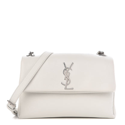 Saint Laurent Grain De Poudre Small West Hollywood Monogram Fold-Over Bag Pearl White 1 of 8
