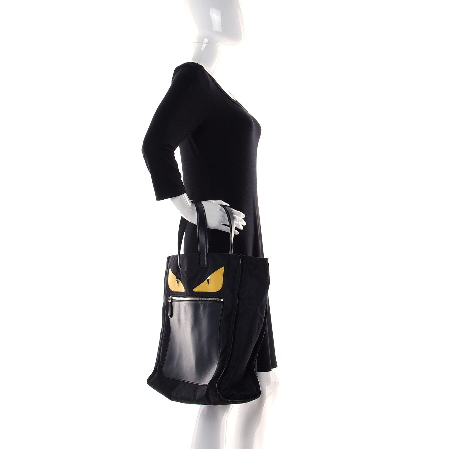 Fendi Nylon Vitello Century Dolce Monster Eyes Tote Black Sunflower 2 of 17