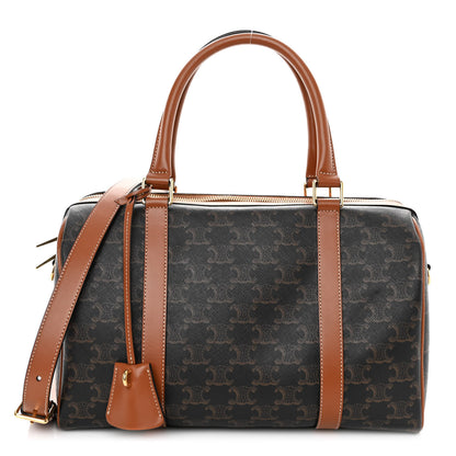 Celine Triomphe Canvas Calfskin Boston Bag Tan 1 of 10