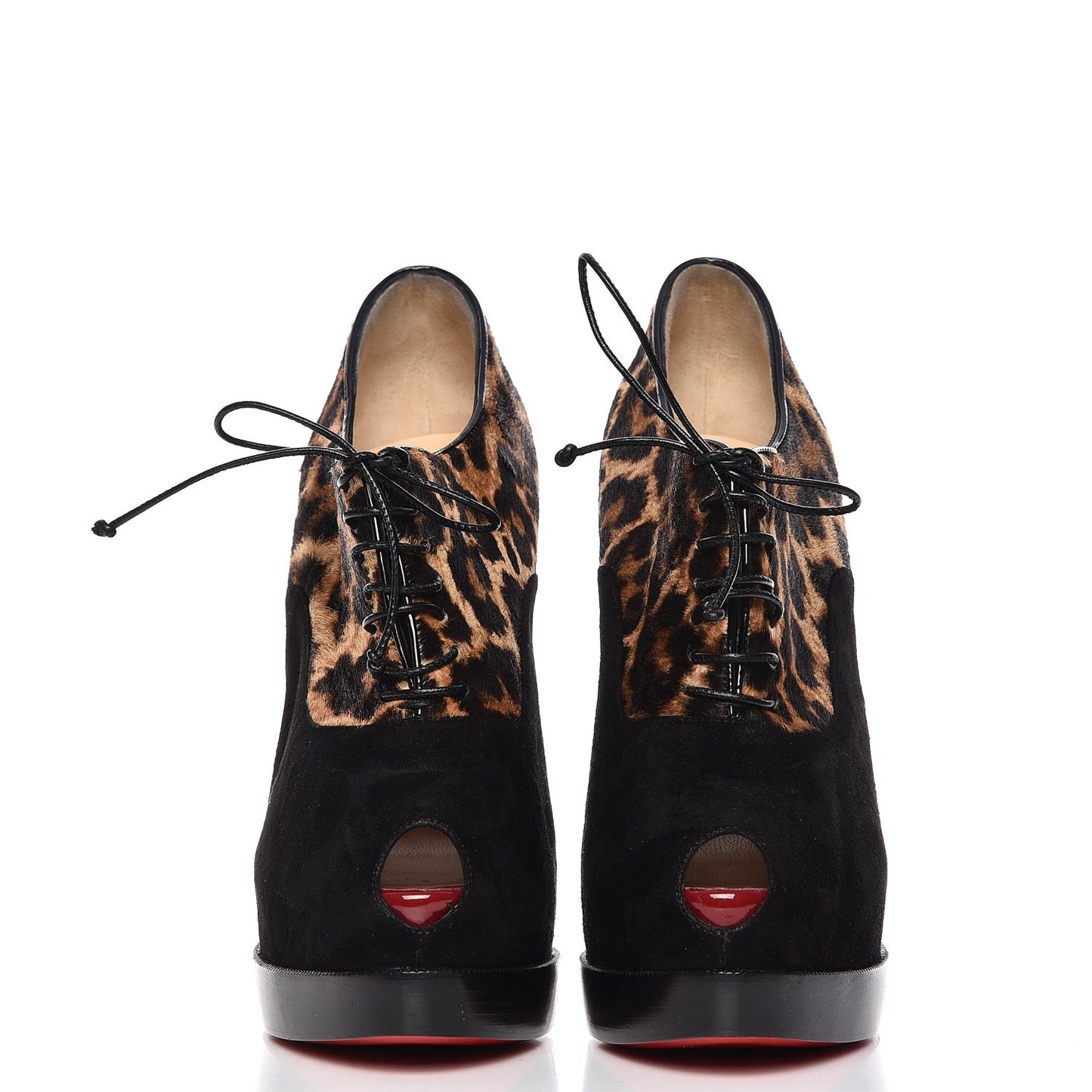 Pony Hair Suede Miss Poppins 140 Peep Toe Platform Booties 40.5 Version Leopard