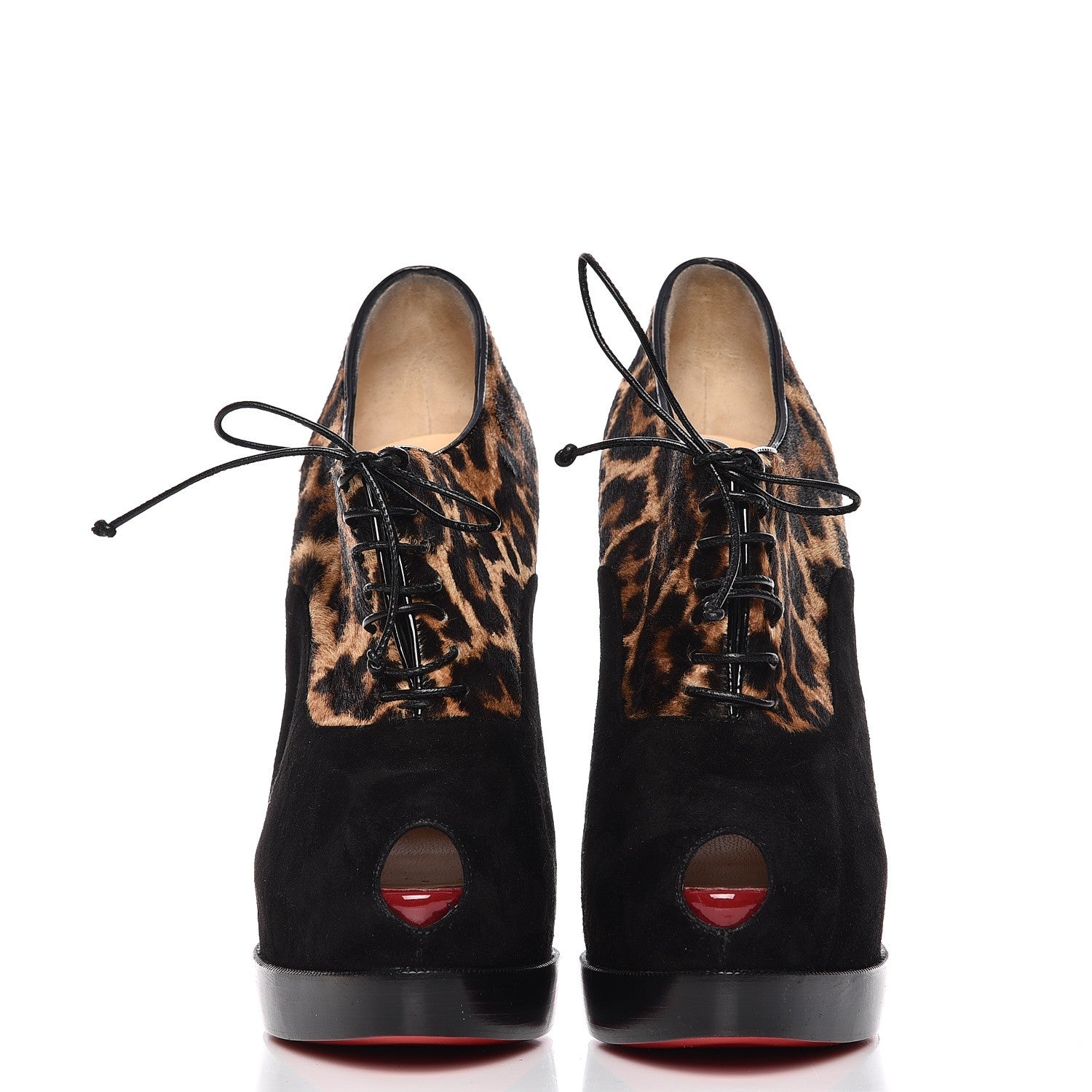 Christian Louboutin Pony Hair Suede Miss Poppins 140 Peep Toe Platform Booties 40.5 Version Leopard 4 of 9