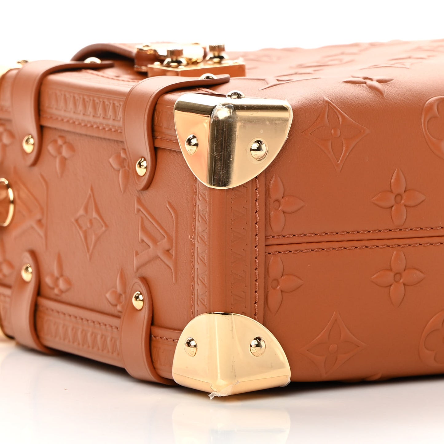 Calfskin Debossed Monogram Side Trunk Tan