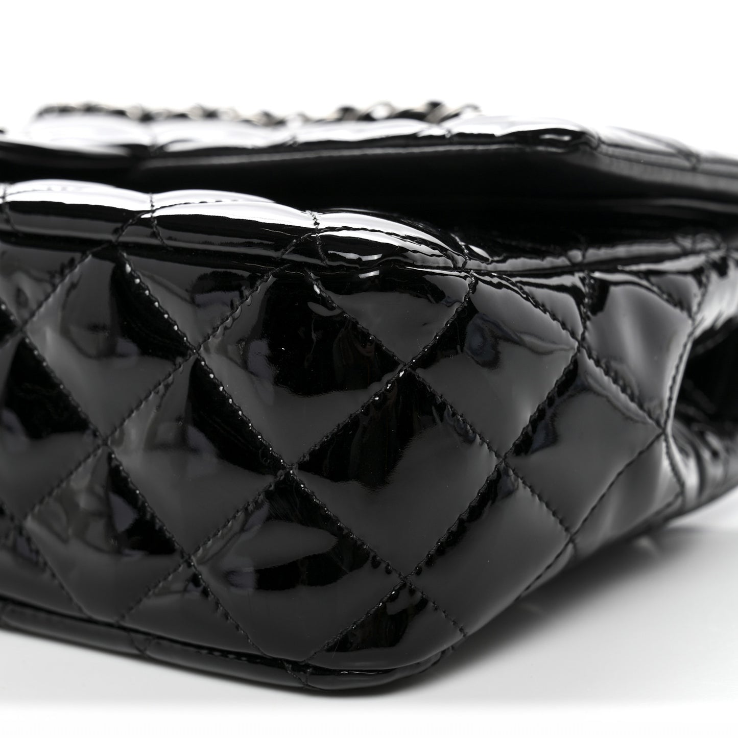 Patent Quilted Medium Double Flap Black