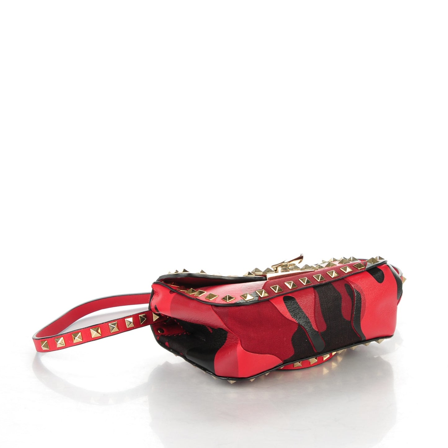 Nappa Canvas Camouflage Mini Rockstud Flap Saddle Crossbody Bag Red