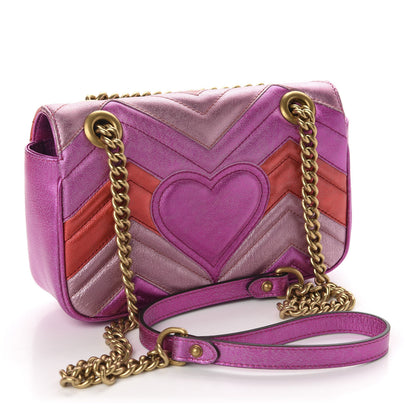 Gucci Metallic Calfskin Matelasse Mini GG Marmont Shoulder Bag Fuchsia 3 of 10
