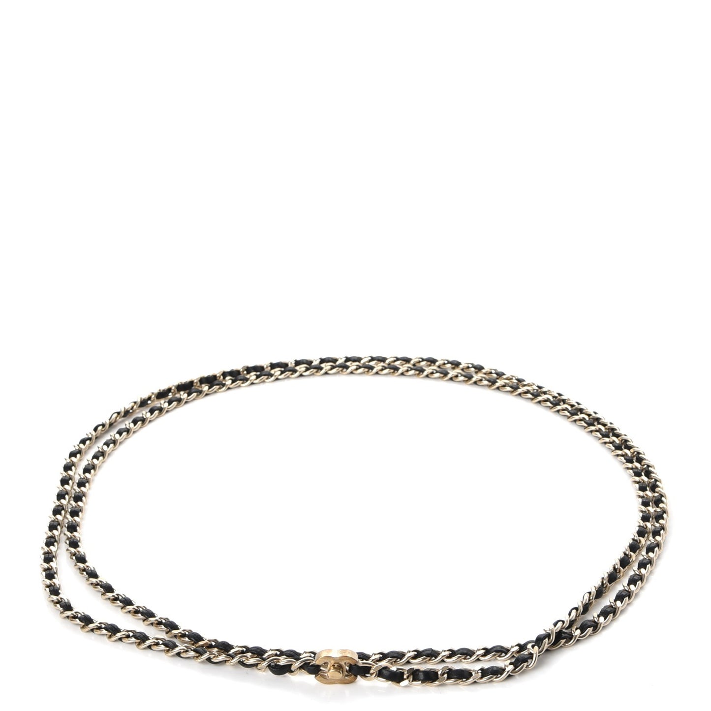 Lambskin CC Turn Lock Chain Belt Black Gold