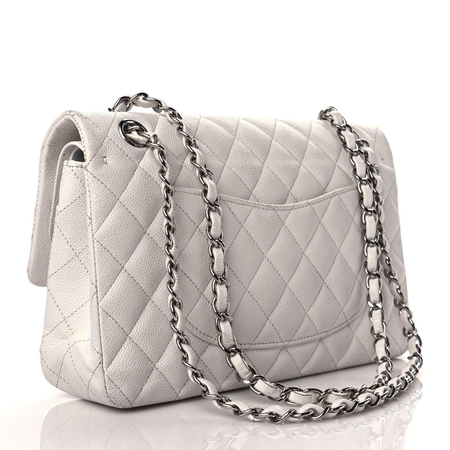 Caviar Quilted Medium Double Flap White