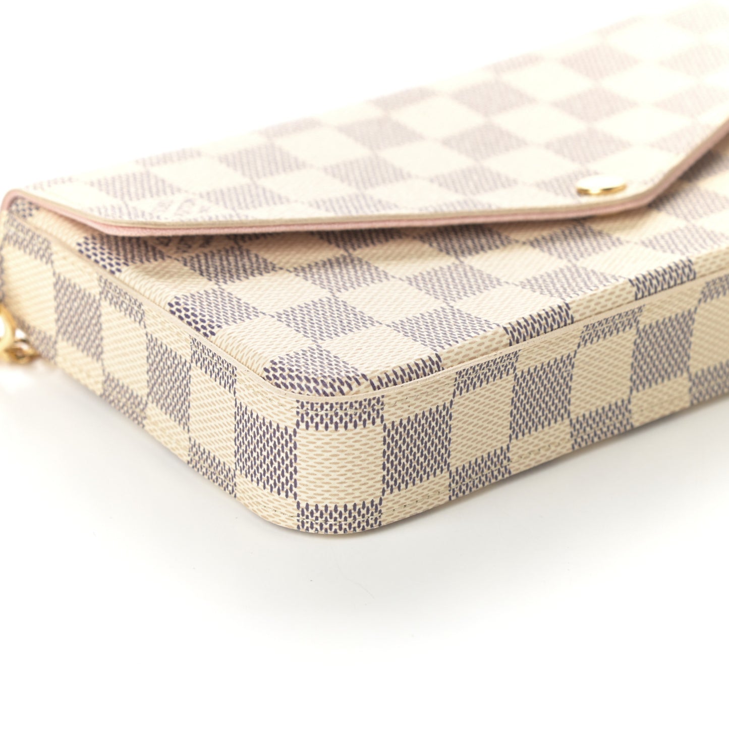 Damier Azur Pochette Felicie Chain Wallet Rose Ballerine