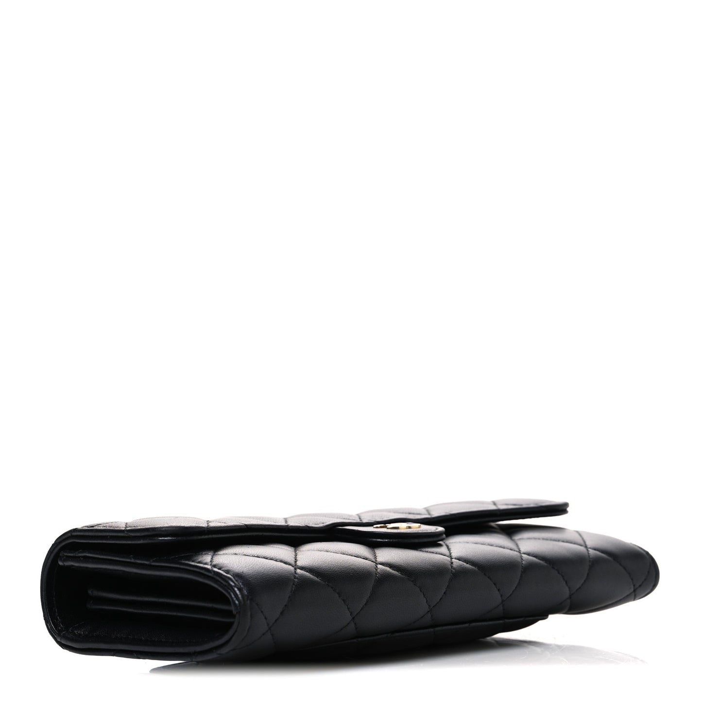 Lambskin Quilted Large Gusset Flap Wallet Black