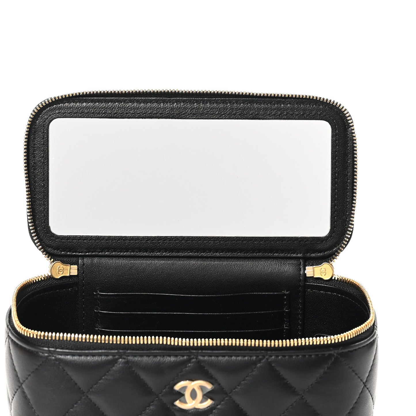 Lambskin Enamel Quilted Small Coco Hearts Vanity Case With Chain Black