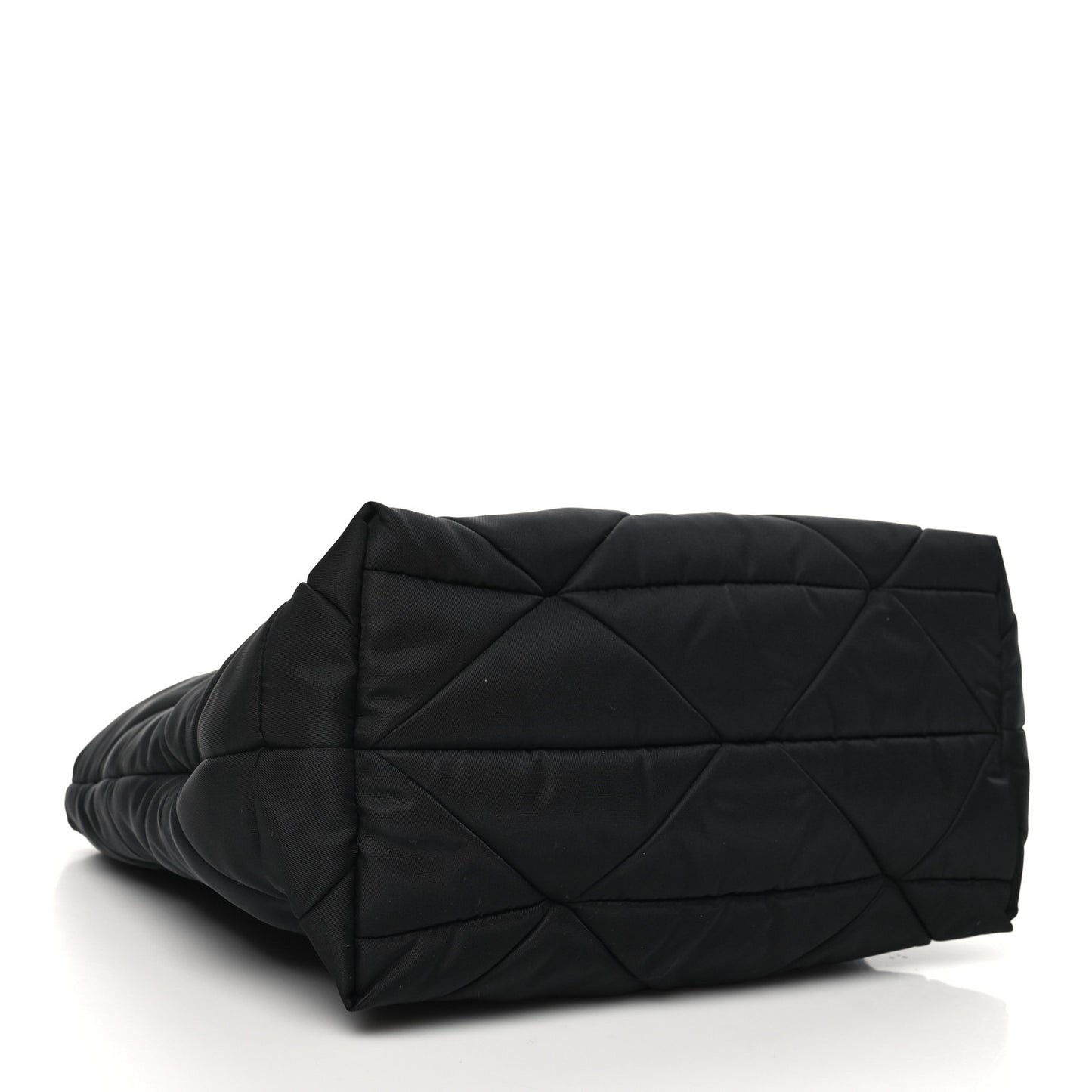 Re-Nylon Nappa Triangle Quilted Padded Double Handled Zip Pocket Tote Black