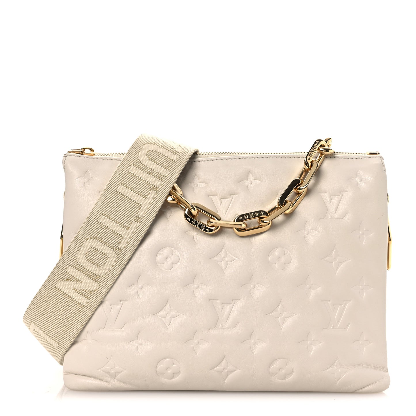 Lambskin Embossed Monogram Coussin PM Cream