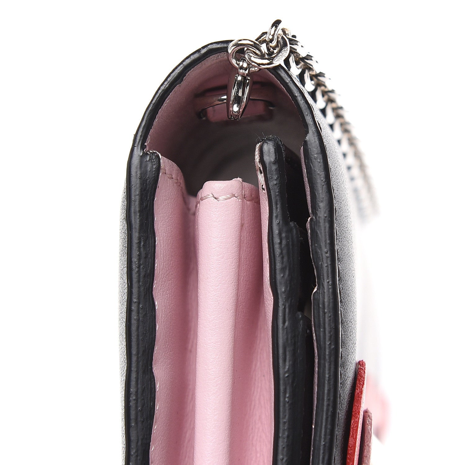 Fendi Calfskin Heart Studded Continental Wallet On Chain Black Red Peonia 10 of 11