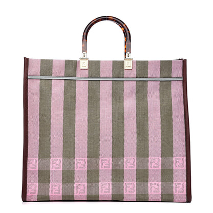 Fendi Raffia Vitello Seta Plexiglass Pequin Gingham Woven Large Fendi Sunshine Shopper Tote Military Rosa 1 of 11