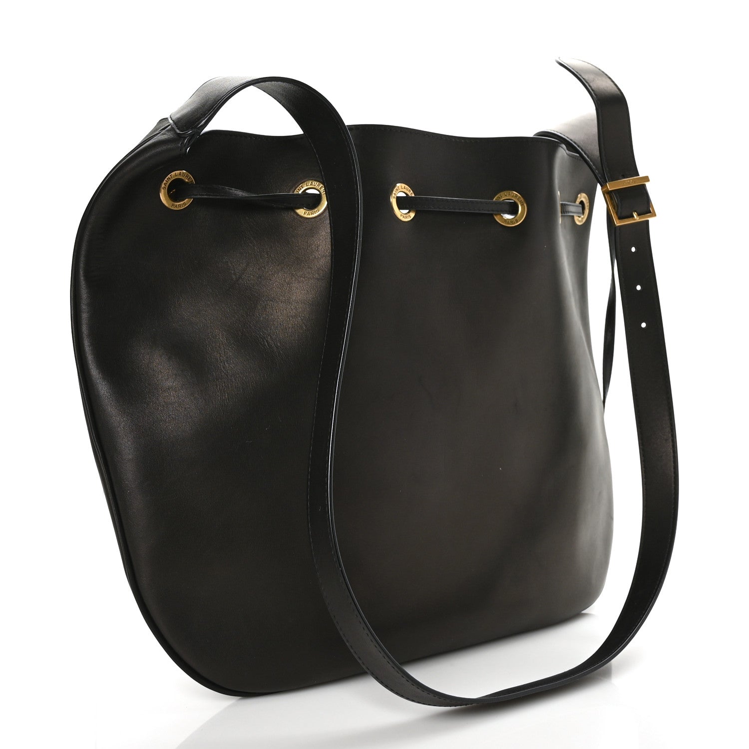 Saint Laurent Smooth Calfskin Paris VII Large Flat Hobo Black 3 of 8