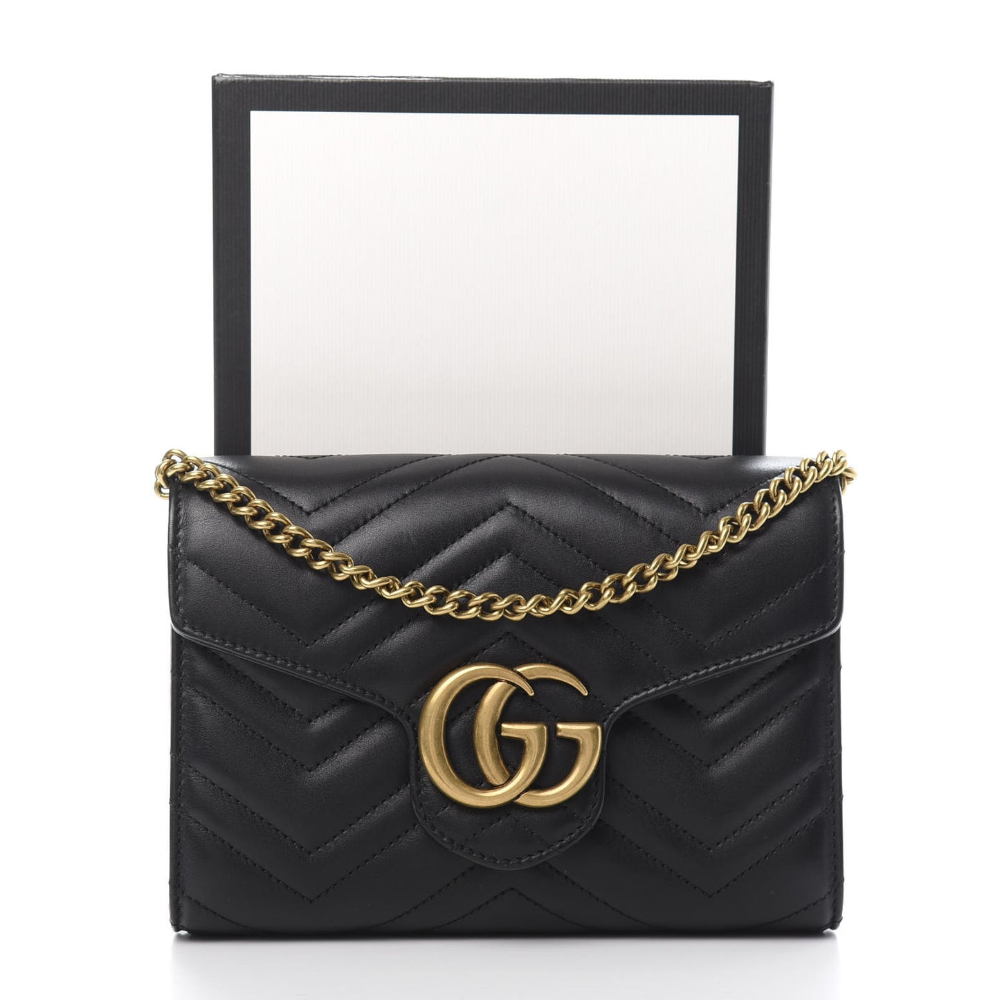 Calfskin Matelasse GG Marmont Chain Wallet Black