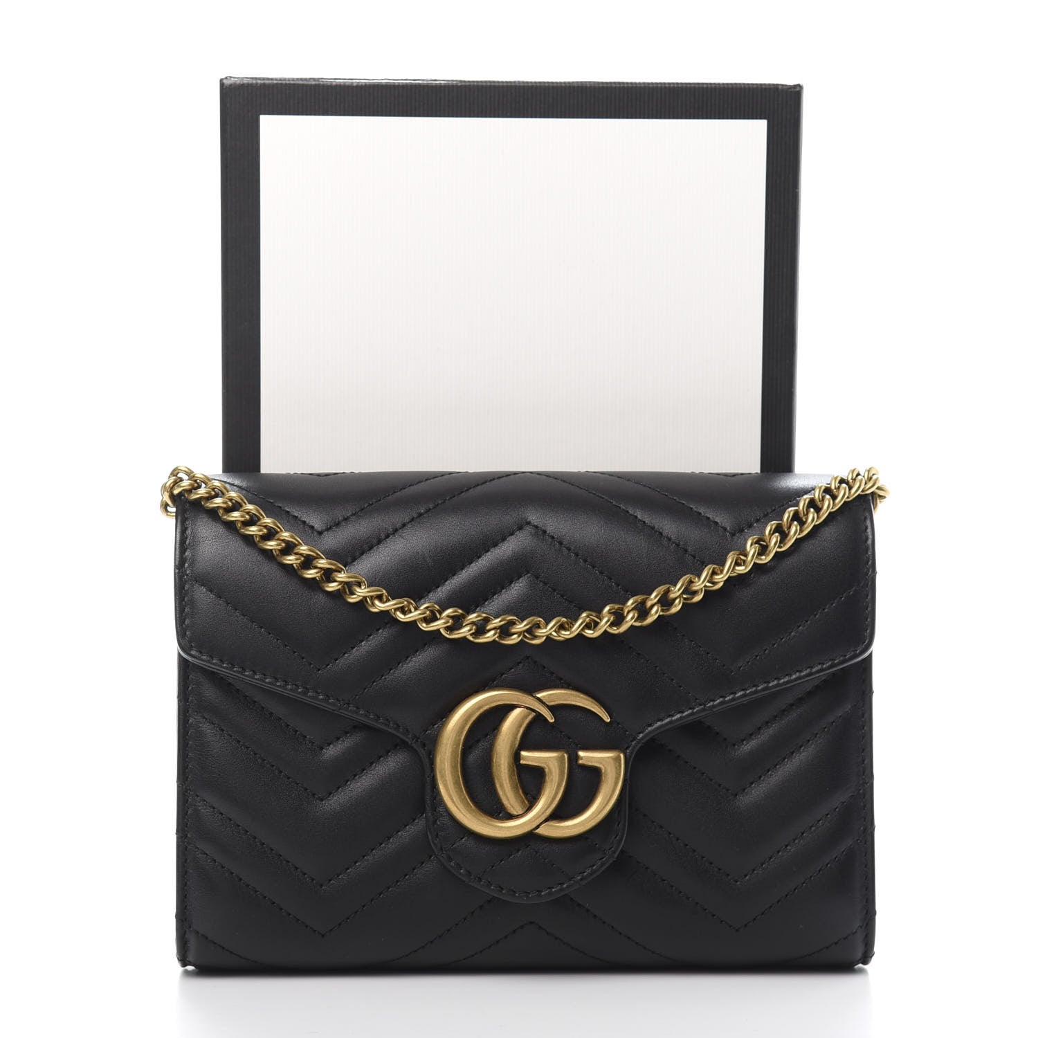 Gucci Calfskin Matelasse GG Marmont Chain Wallet Black 12 of 12