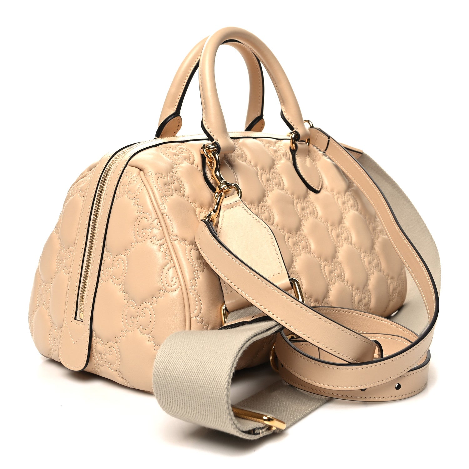 Gucci Calfskin GG Matelasse Medium Bowler Bag Naturale 3 of 10