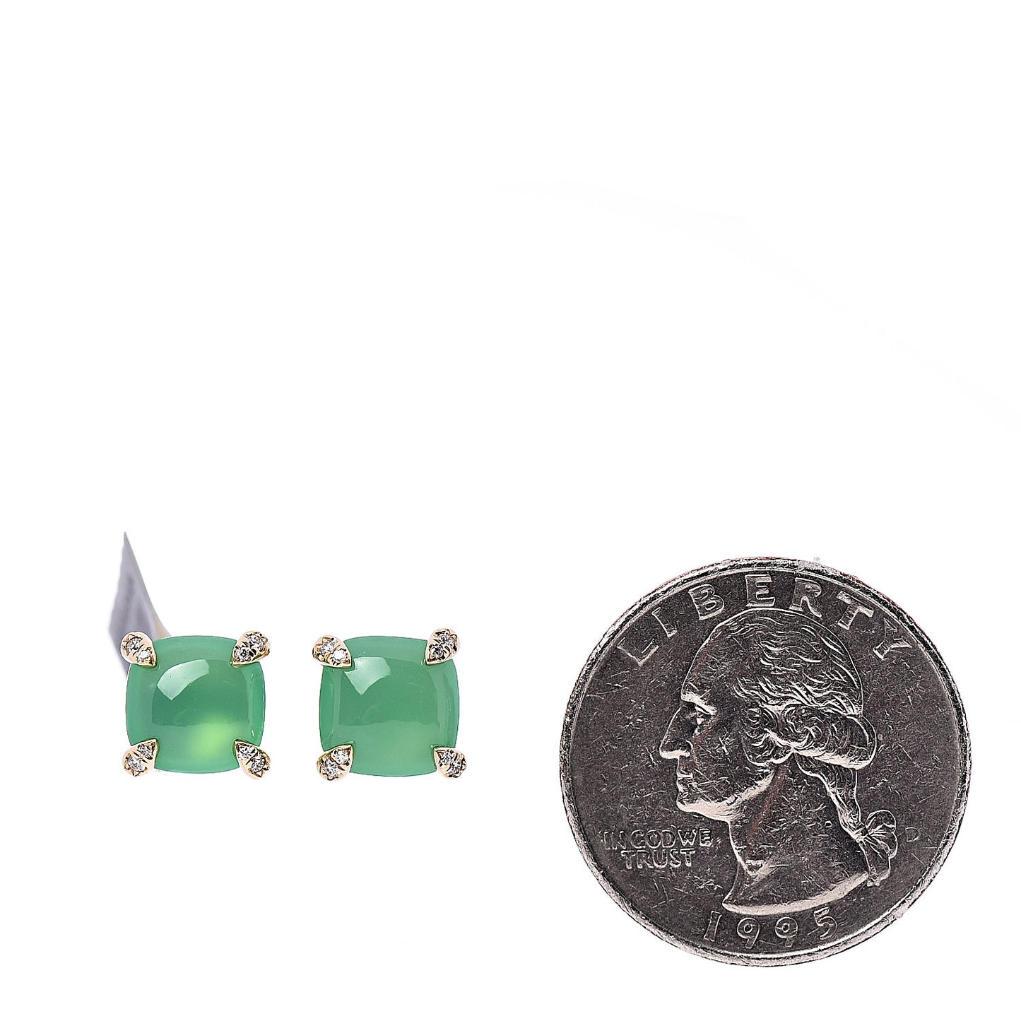 18K Yellow Gold Diamond Chrysoprase 8mm Chatelaine Earrings