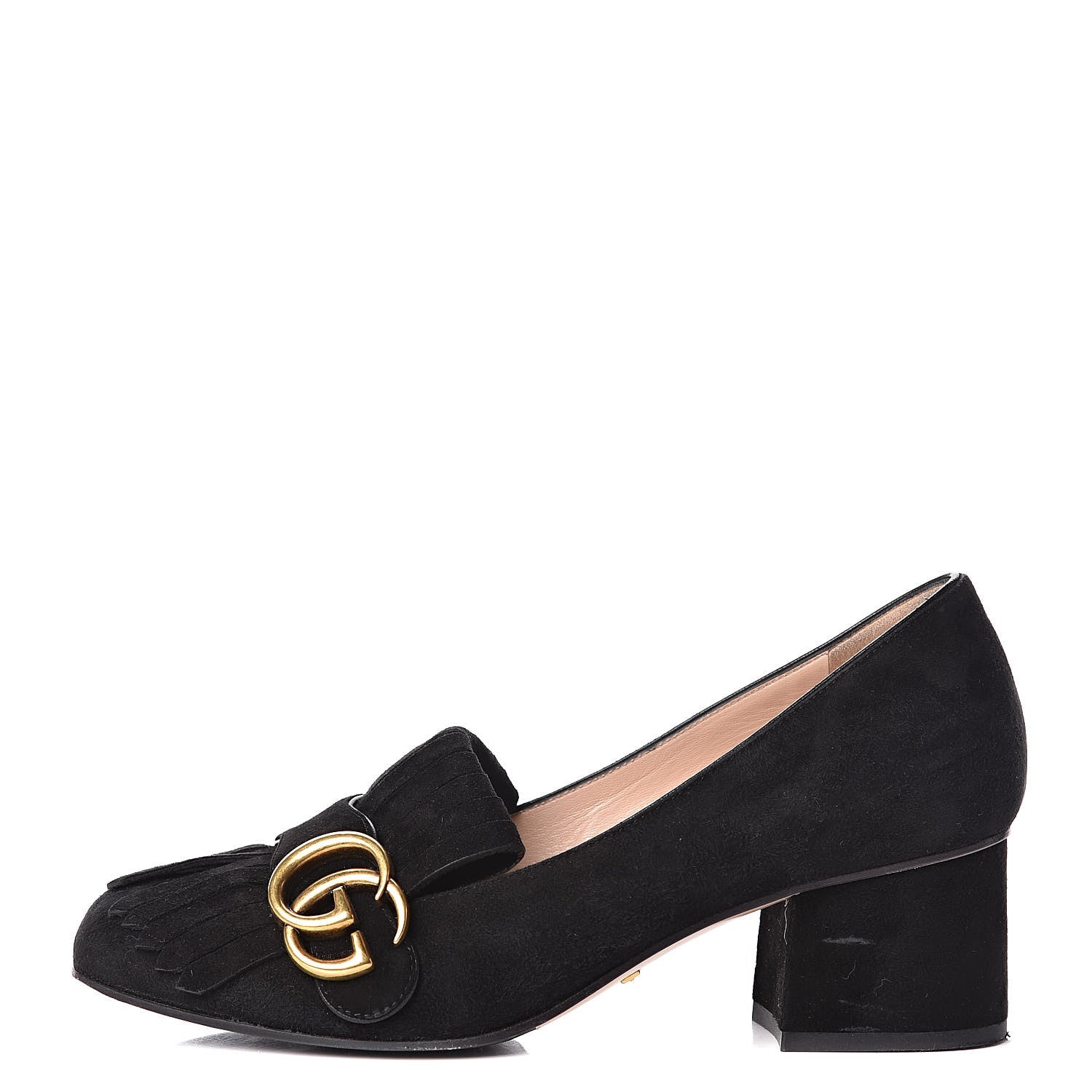 Gucci Kid Scamosciato GG Marmont Fringe 50mm Loafer Pumps 36 Black 1 of 11