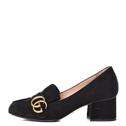 Gucci Kid Scamosciato GG Marmont Fringe 50mm Loafer Pumps 36 Black 1 of 11