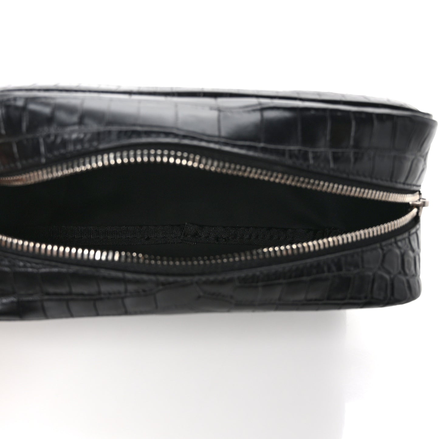 Calfskin Crocodile Embossed Cosmetic Case Black