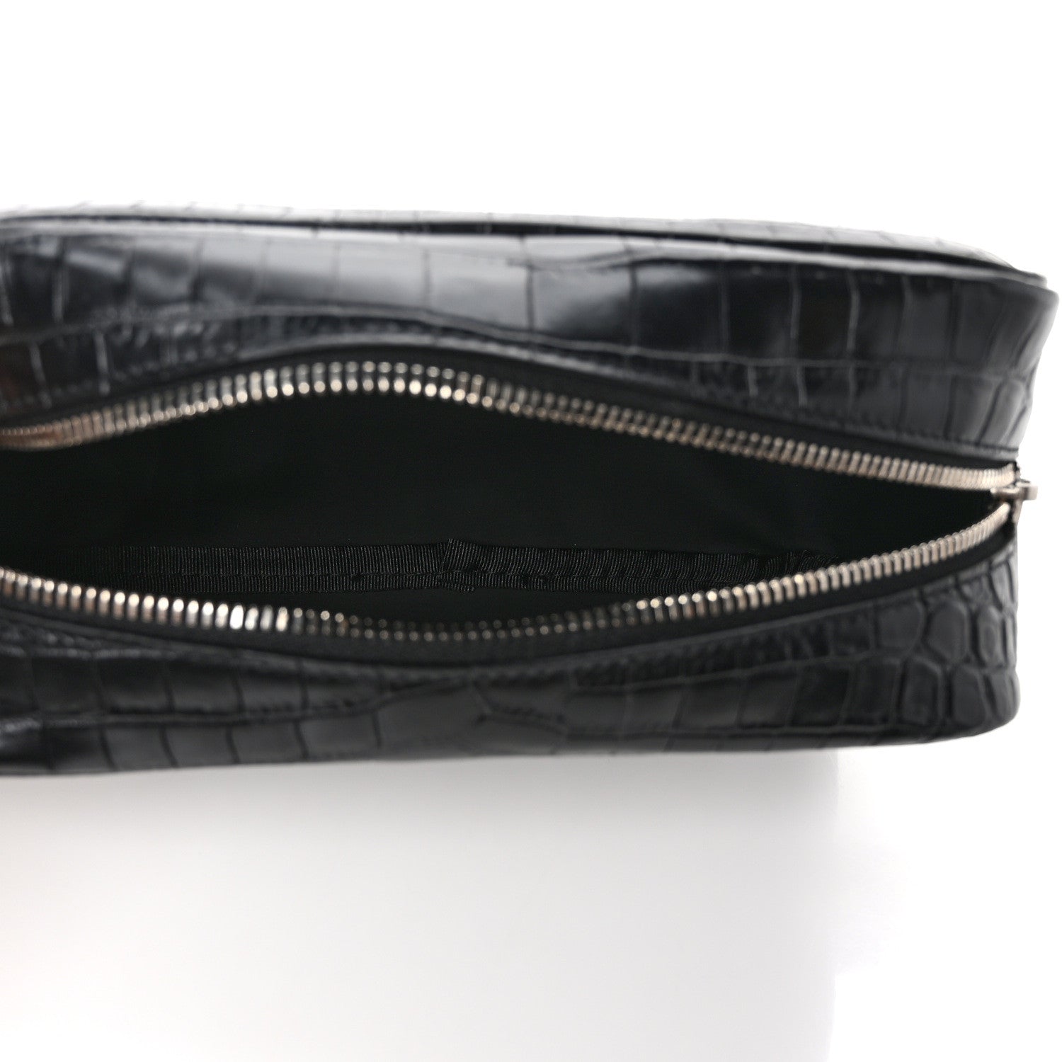Saint Laurent Calfskin Crocodile Embossed Cosmetic Case Black 5 of 7