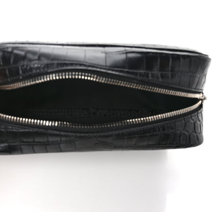 Saint Laurent Calfskin Crocodile Embossed Cosmetic Case Black 5 of 7