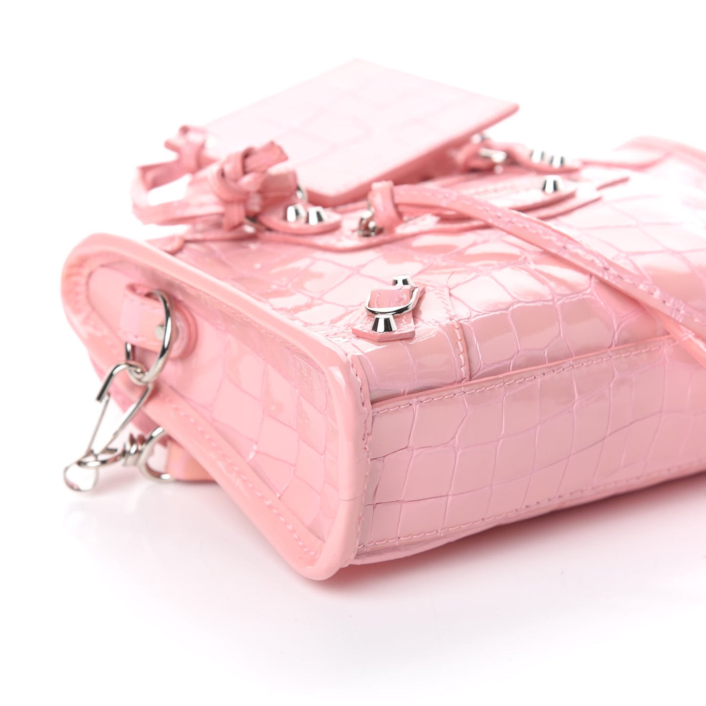 Patent Crocodile Embossed Classic Silver Hardware Nano City Light Pink