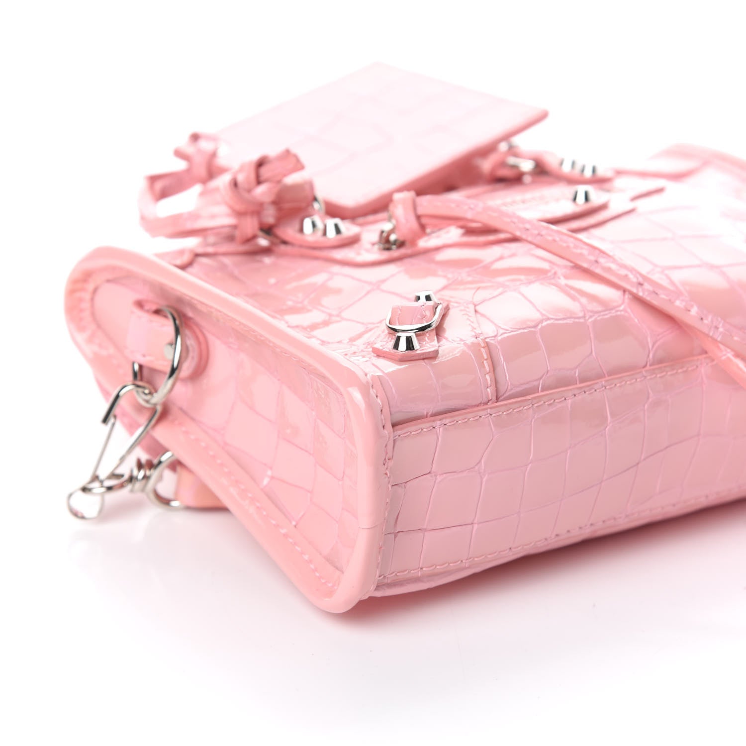 Balenciaga Patent Crocodile Embossed Classic Silver Hardware Nano City Light Pink 7 of 8