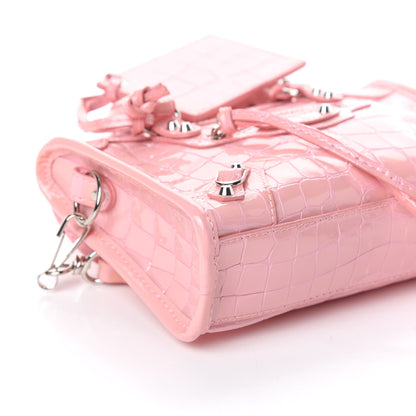 Balenciaga Patent Crocodile Embossed Classic Silver Hardware Nano City Light Pink 7 of 8