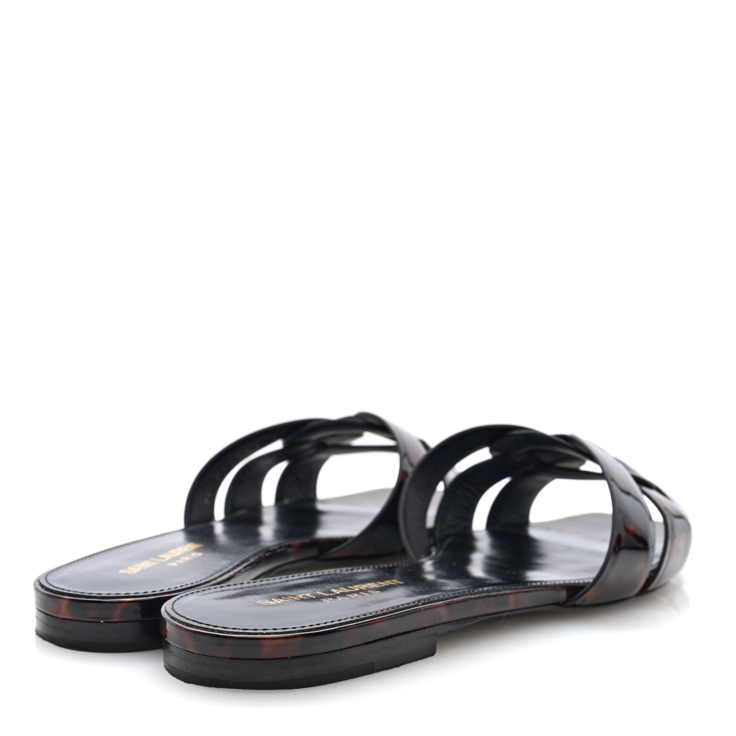 Patent Calfskin Nu Pied 05 Slide Sandals 40 Tortoise
