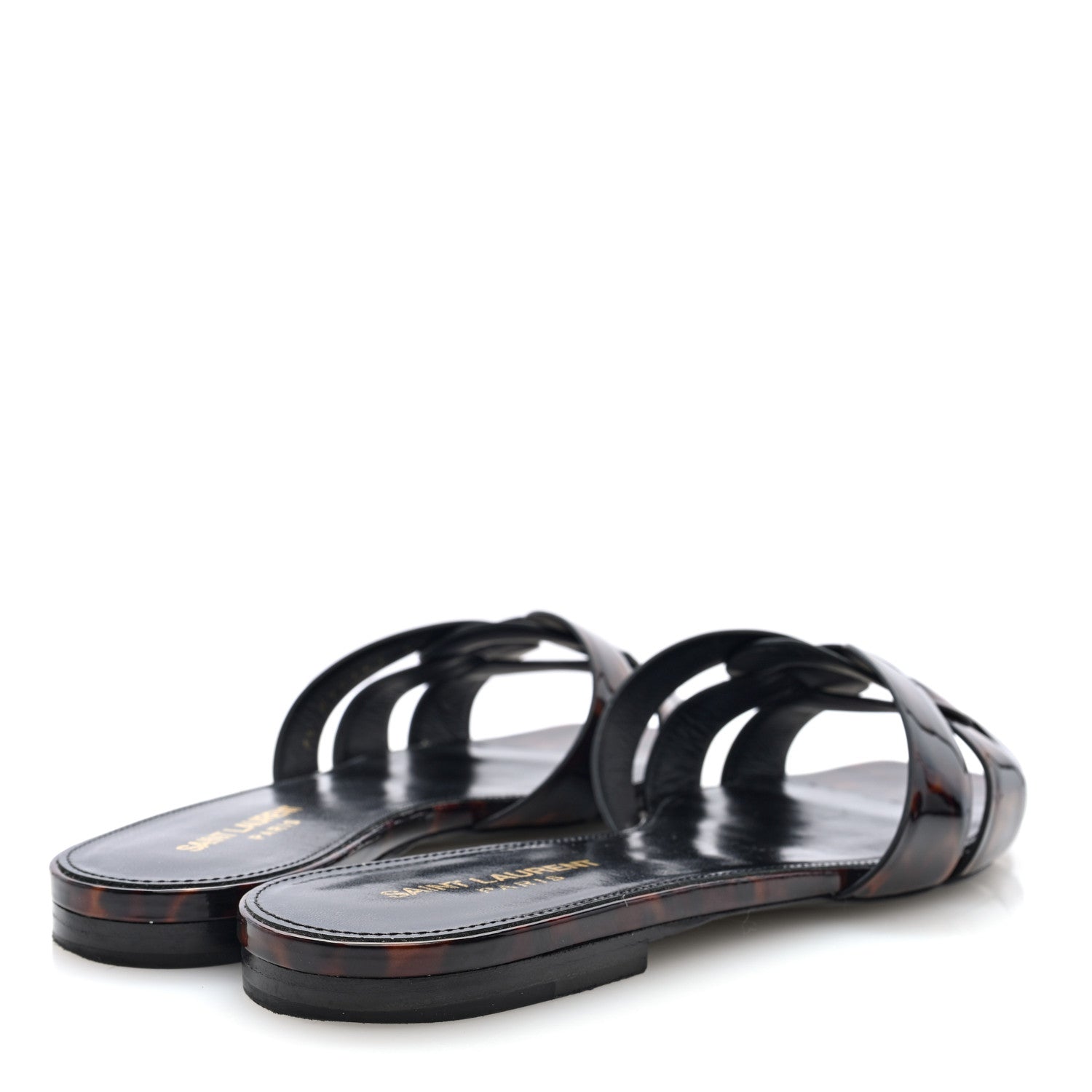 Saint Laurent Patent Calfskin Nu Pied 05 Slide Sandals 40 Tortoise 5 of 8