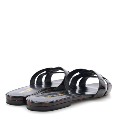 Saint Laurent Patent Calfskin Nu Pied 05 Slide Sandals 40 Tortoise 5 of 8