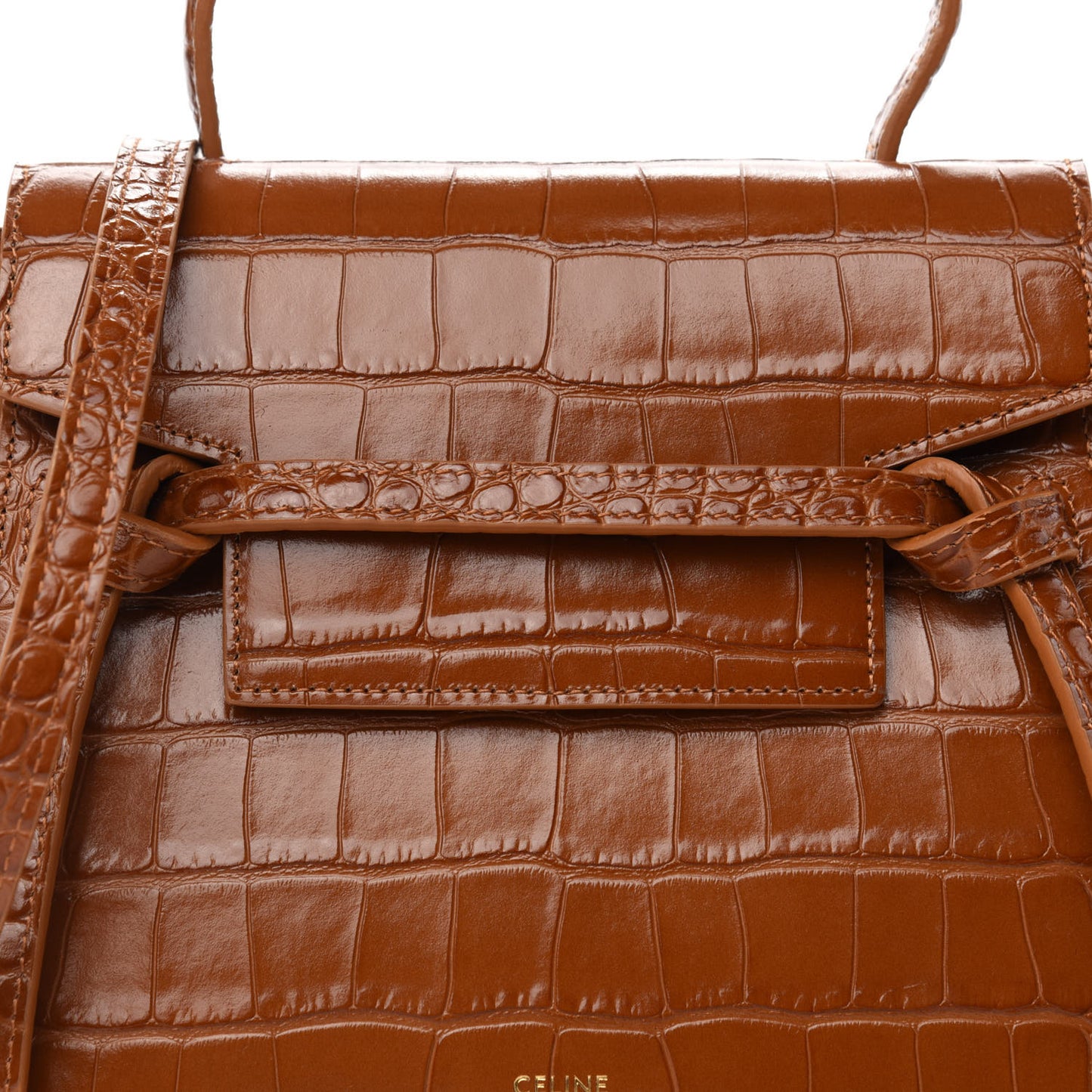 Calfskin Crocodile Embossed Nano Belt Bag Camel